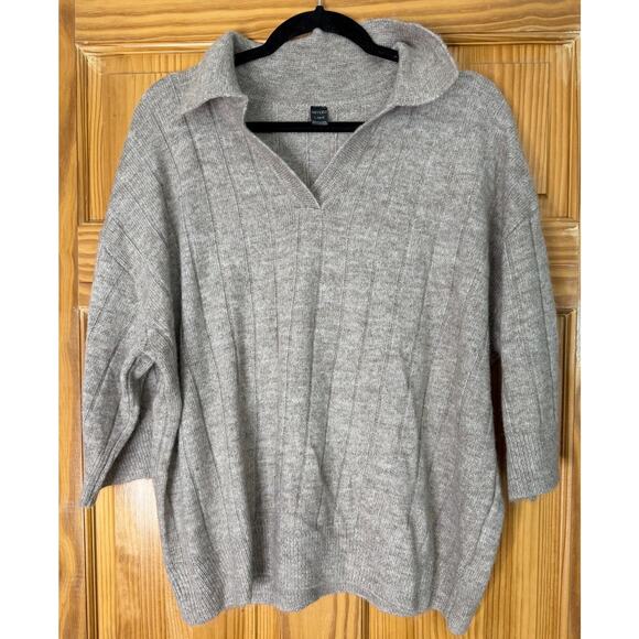 esmara Short Sleeve Sweater Size 12/14 Beige Collared Soft - Picture 1 of 5